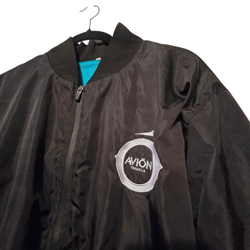 Avion Tequila Bomber Jacket Mens XXL Black Teal Windbreaker Full Zip Pockets‎